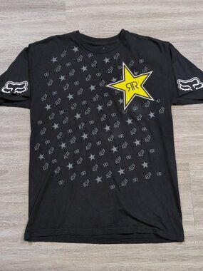 Fox Racing x Rockstar Energy Men's Large T Shirt Black Graphic Y2K Grunge Skater